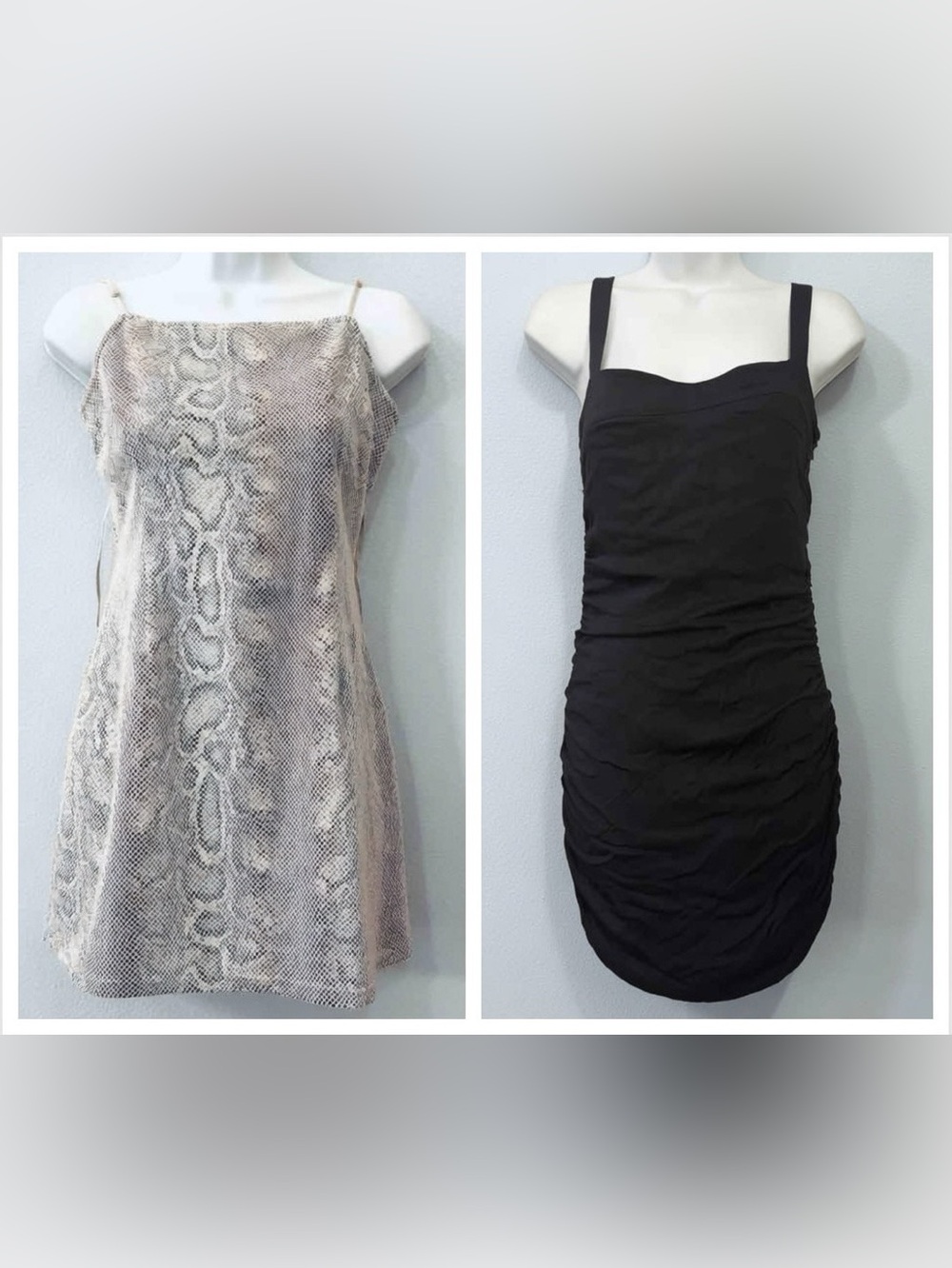 2 Urban Outfitters mini dress lot snake print + black ruched bodycon size M